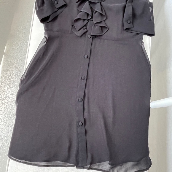 Zara (M) black dress with ruffles, chiffon, sheer, with slip. Office. Cocktail. - Picture 8 of 16